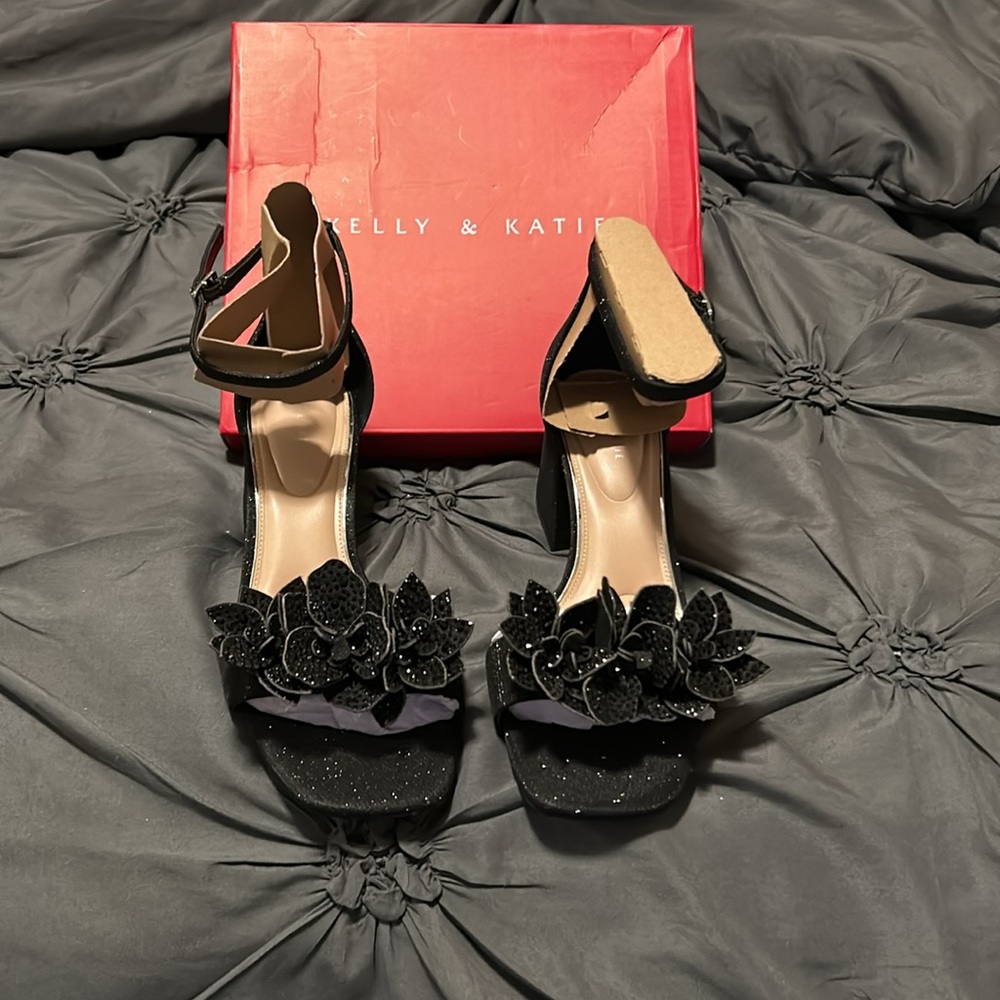 Kelly & Katie Black Sandal with Floral Accents